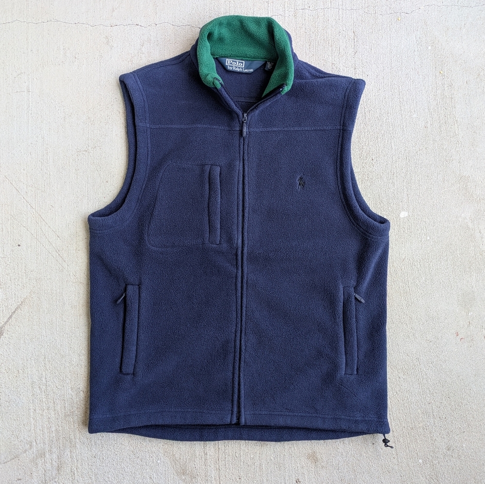 Vintage Polo Ralph Lauren Navy Blue and Green Fleece Vest
